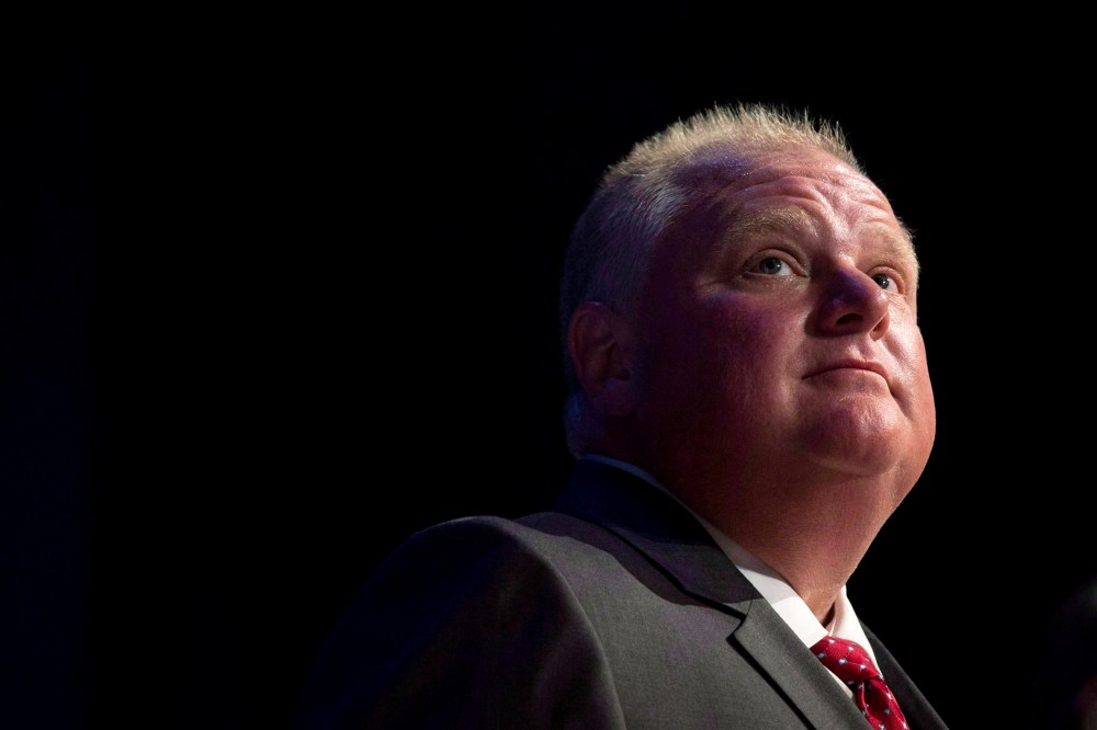 Toronto Mayor Rob Ford pauses while participating in a mayoral debate in Toronto, July 15, 2014. (Photo by Darren Calabrese/AP)