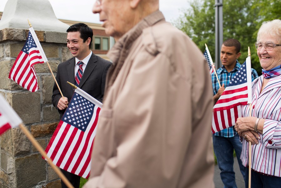 Central Falls Mayor James Diossa joins VFW Post 1271 for their annual Memorial Day ceremony at Quinn Square in Central Falls.
