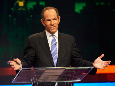 Former New York Gov. Eliot Spitzer in the first primary debate for New York City comptroller on Aug. 9, 2013 in New York. (Photo by James Keivom/New York Daily News/AP)