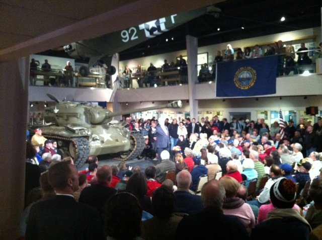 Newt Gingrich talks to veterans at a town hall in Wolfeboro, NH
