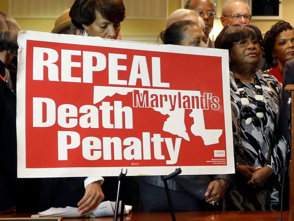 Maryland Gov. Martin O'Malley, center, speaks at a rally in support of repealing the state's death penalty in Annapolis, Md., Tuesday, Jan. 15, 2013. O'Malley, who said he will be making repeal a priority, argued that the death penalty is a waste of...