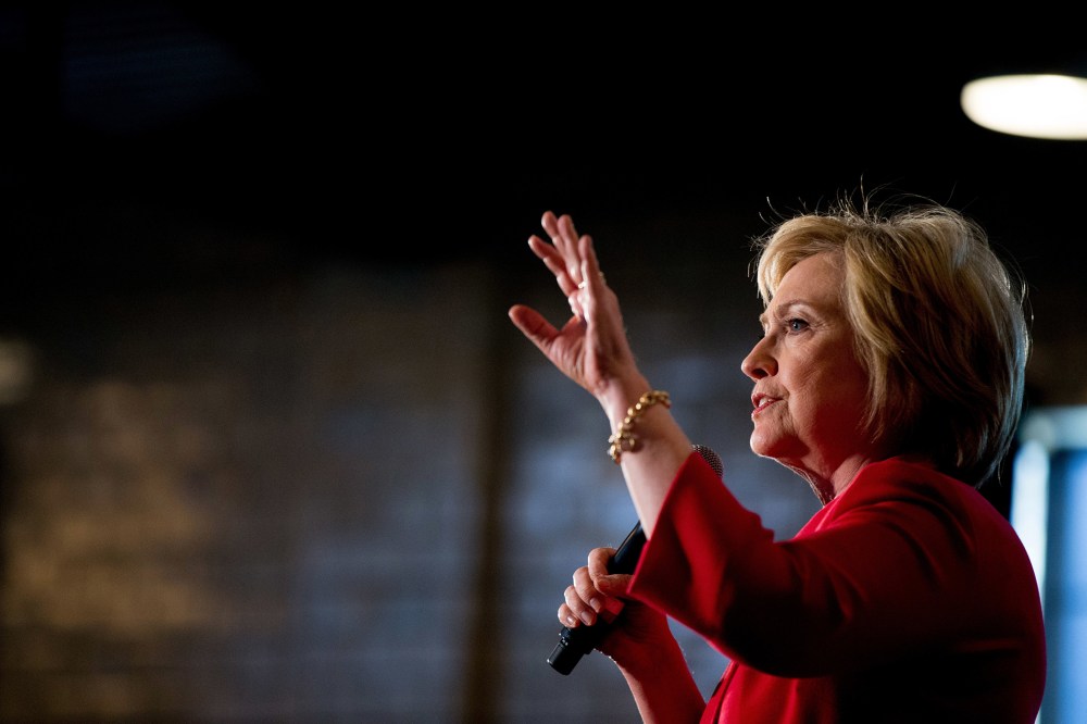 Democratic presidential candidate Hillary Clinton speaks at a get out the vote event at La Gala in Bowling Green, Ky., May 16, 2016. (Photo by Andrew Harnik/AP)