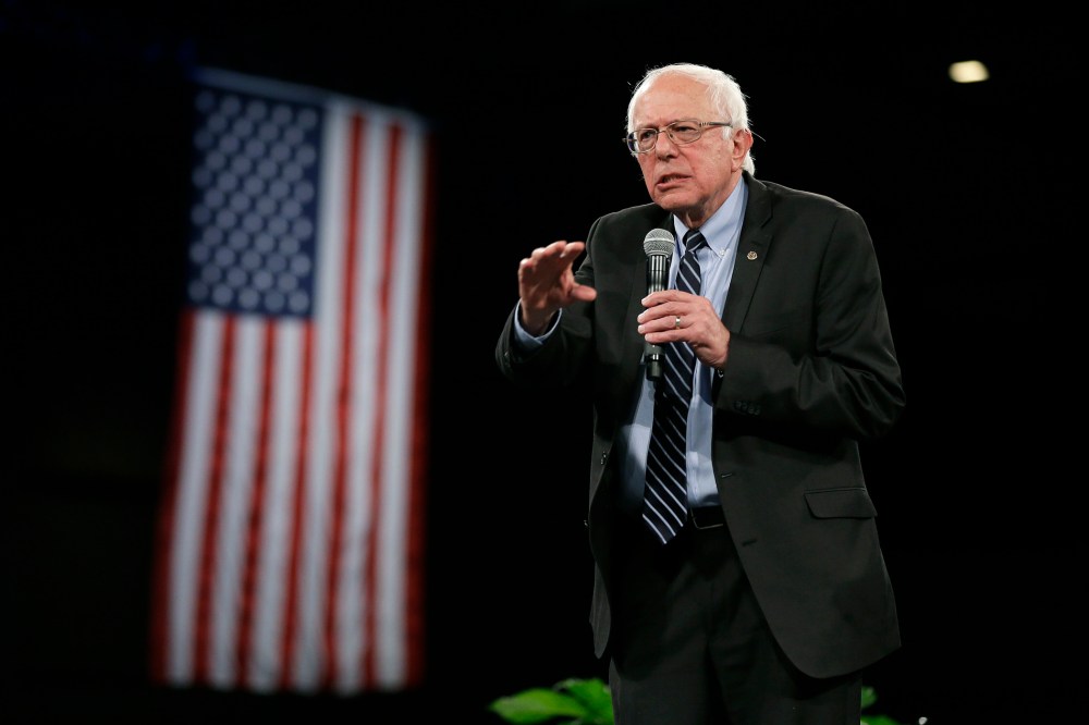 Democratic presidential candidate Sen. Bernie Sanders, I-Vt., speaks during the Iowa Democratic Party's Jefferson-Jackson Dinner, Oct. 24, 2015, in Des Moines, Iowa. (Photo by Charlie Neibergall/AP)