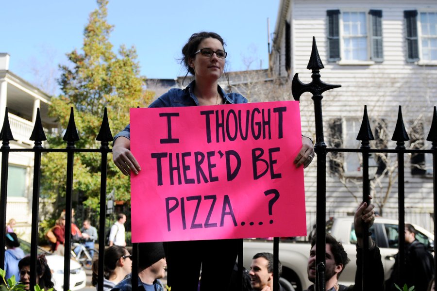 There was no shortage of colorful rally posters.