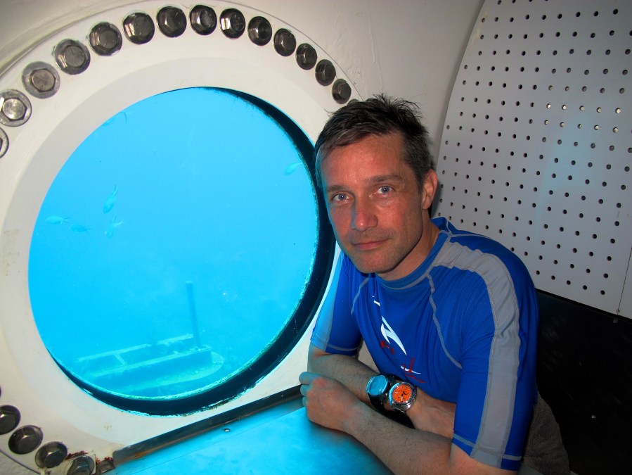 Fabien Cousteau inside the Aquarius.