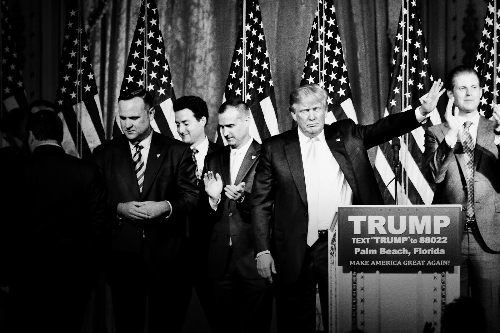 Republican presidential candidate Donald Trump waves goodbye at his primary election night event at the Mar-a-Lago Club in Palm Beach, Fla., March 15, 2016. (Photo by Mark Peterson/Redux for MSNBC)
