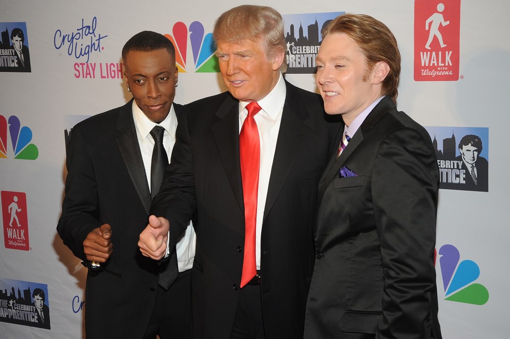 Arsenio Hall, Donald Trump and Clay Aiken attend the "Celebrity Apprentice" Live Finale at American Museum of Natural History on May 20, 2012 in New York City. (Photo by Brad Barket/Getty)