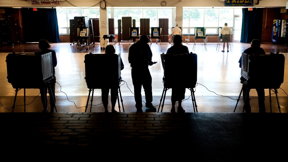 A steady stream of voters cast ballots during the primary in the Walkersville Middle School cafeteria June 24, 2014 in Walkersville, Md. (Photo by Katherine Frey/The Washington Post/Getty)