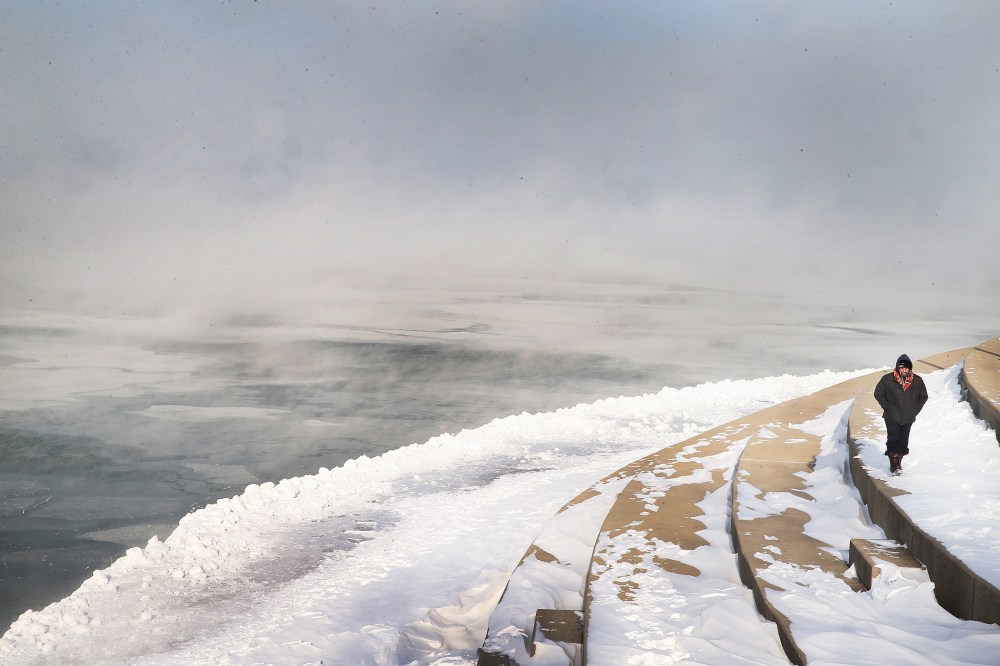 Mist rises from Lake Michigan on Jan. 6, 2014 in Chicago, Ill. (Photo by Scott Olson/Getty)