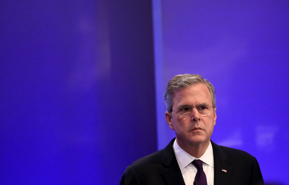 Jeb Bush, former governor of Florida, listens during the Wirtschaftsrat conference in Berlin, Germany, on June 9, 2015. (Photo by Krisztian Bocsi/Bloomberg/Getty)
