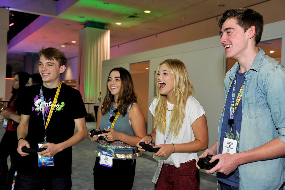 (L-R) Dylan Riley Snyder, Natalie Bacon, Olivia Holt and Spencer List attend the Nintendo hosts celebrities at 2015 E3 Gaming Convention at Los Angeles Convention Center on June 16, 2015 in Los Angeles, Calif. (Photo by John Sciulli/Getty)