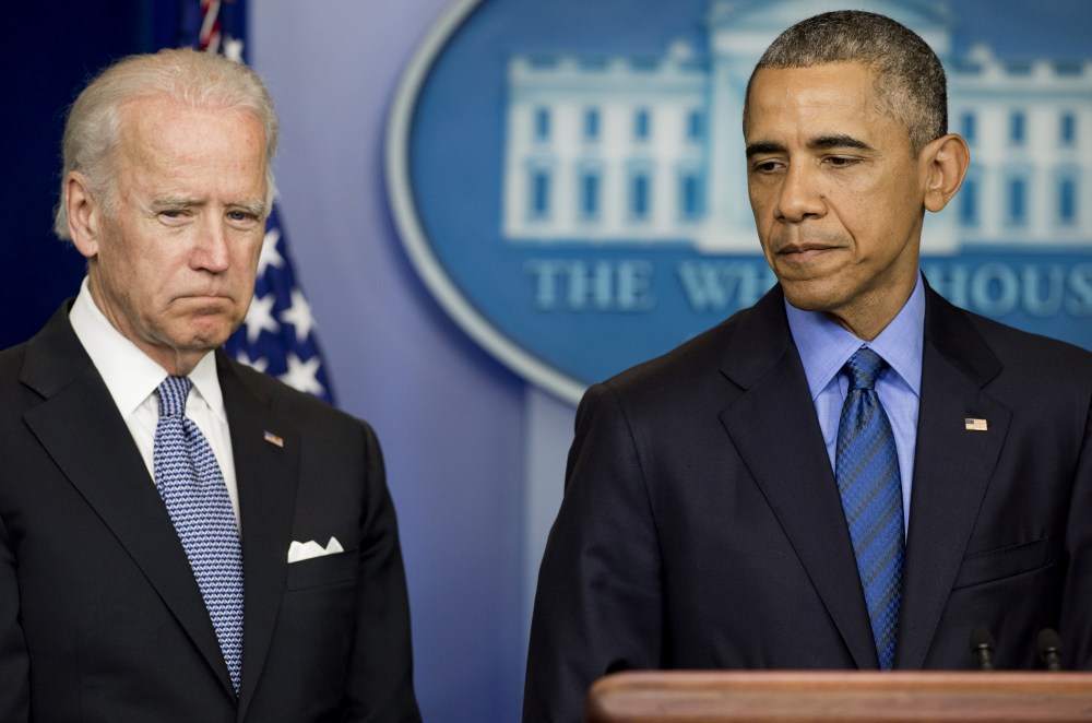President Barack Obama speaks alongside Vice President Joe Biden about the shooting deaths of nine people at a historic black church in Charleston, S.C., at the White House, June 18, 2015. (Photo by Saul Loeb/AFP/Getty)