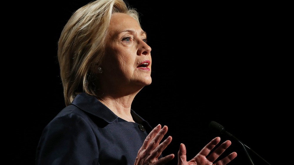 Democratic presidential candidate and former U.S. Secretary of State Hillary Clinton speaks during the 2015 United States Conference of Mayors on June 20, 2015 in San Francisco, Calif. (Photo by Justin Sullivan/Getty)