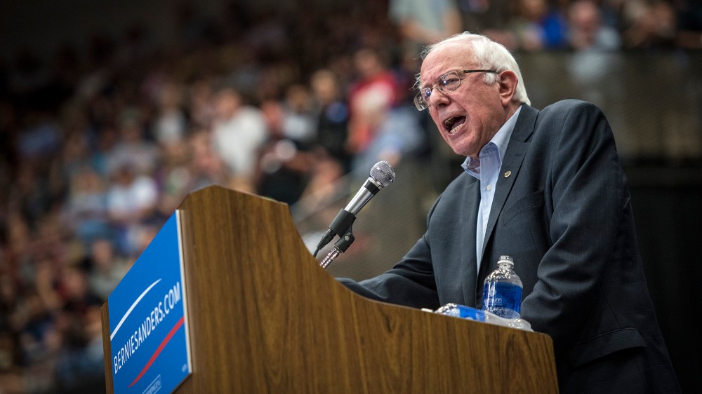 U.S. Senator Bernie Sanders speaks during a campaign rally in Madison, Wis. on July 1, 2015. (Photo by Christopher Dilts/Bloomberg/Getty)