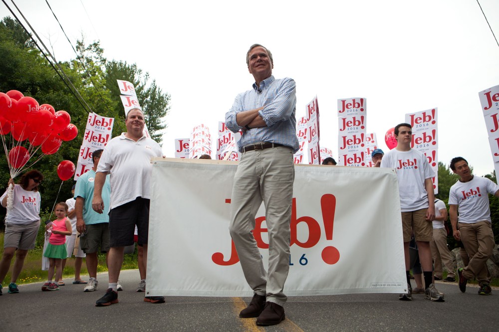 Republican Presidential Candidate Jeb Bush Campaigns In New Hampshire On July 4th. (Photo by Kayana Szymczak/Getty)