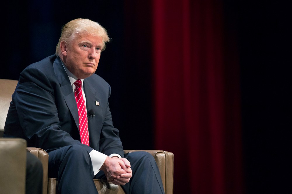 Donald Trump, president and chief executive of Trump Organization Inc. and 2016 U.S. presidential candidate, pauses while speaking during The Family Leadership Summit in Ames, Iowa on July 18, 2015. (Photo by Daniel Acker/Bloomberg/Getty)