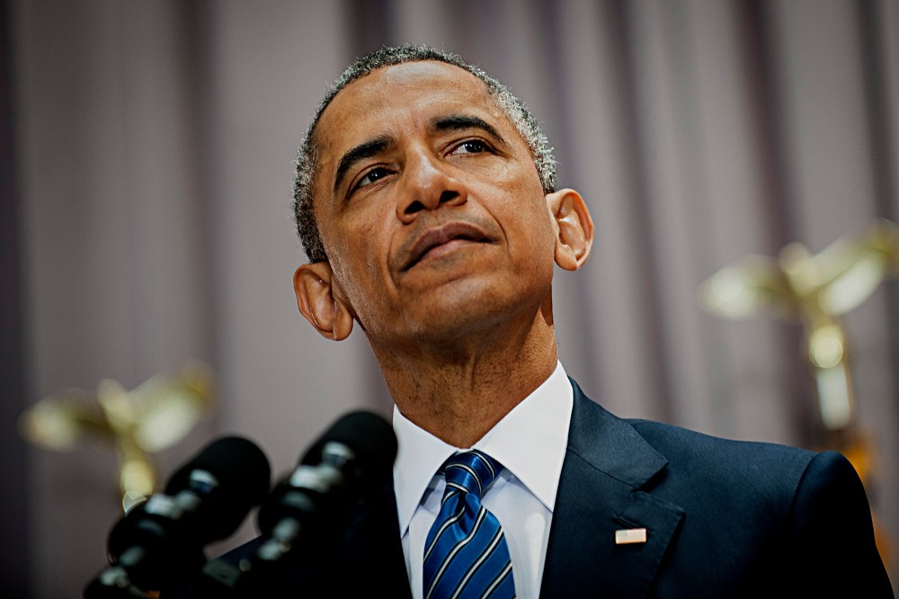 U.S. President Barack Obama pauses while speaking at American University's School of International Service in Washington, D.C. on Aug. 5, 2015. (Photo by Pete Marovich/Bloomberg/Getty)