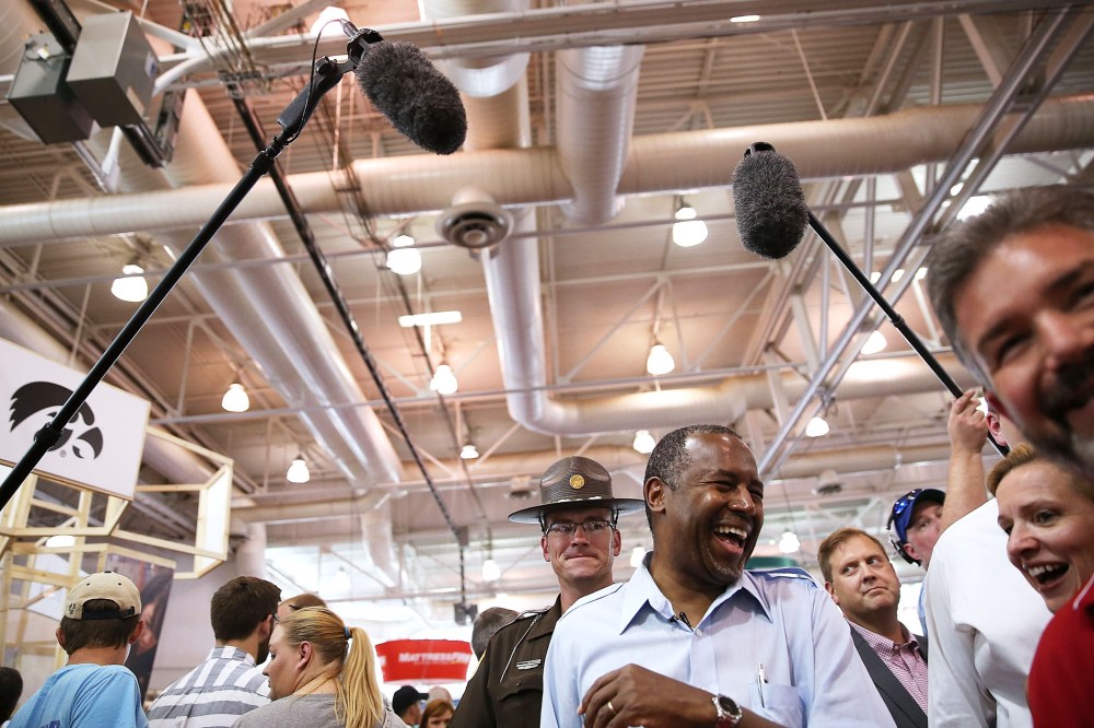 Republican presidential hopeful Ben Carson tours the Iowa State Fair on August 16, 2015 in Des Moines, Iowa. (Photo by Justin Sullivan/Getty)