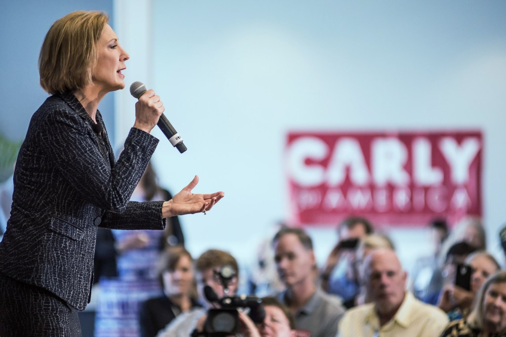 Republican presidential candidate Carly Fiorina speaks during a national security forum at The Citadel Sept. 22, 2015 in Charleston, S.C. (Photo by Sean Rayford/Getty)