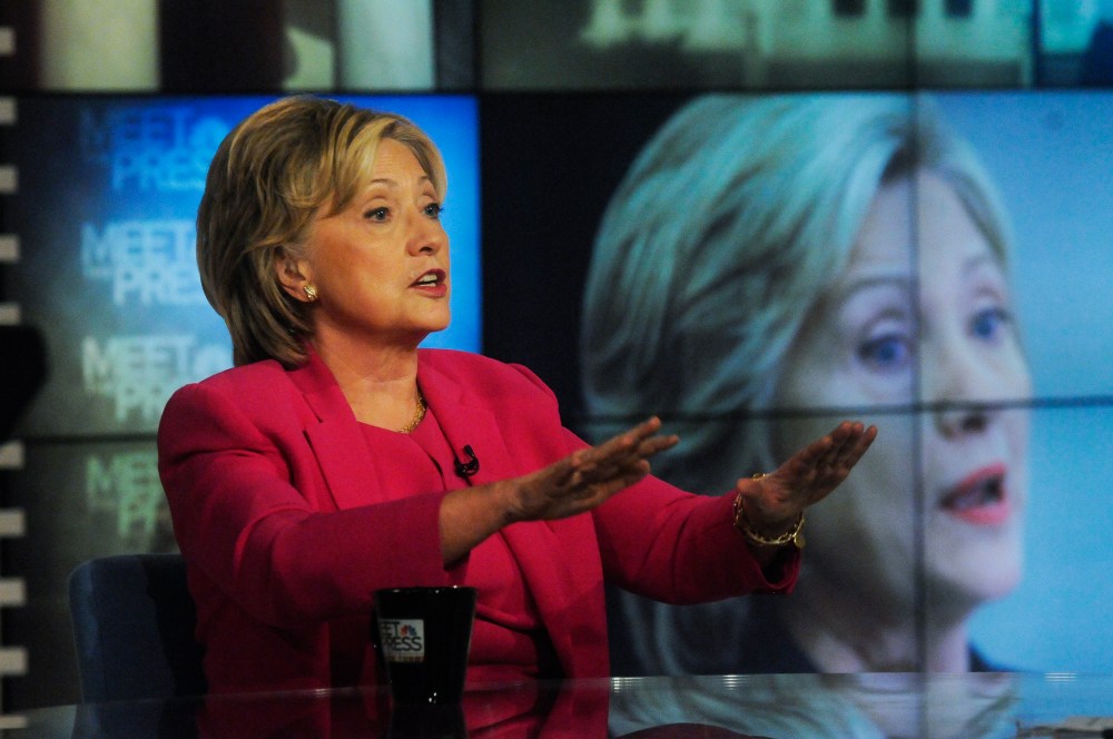 Democratic presidential candidate and former Secretary of State Hillary Clinton appears on "Meet the Press" in Washington, D.C., Sept. 27, 2015. (Photo by William B. Plowman/NBC/NBC NewsWire/Getty)