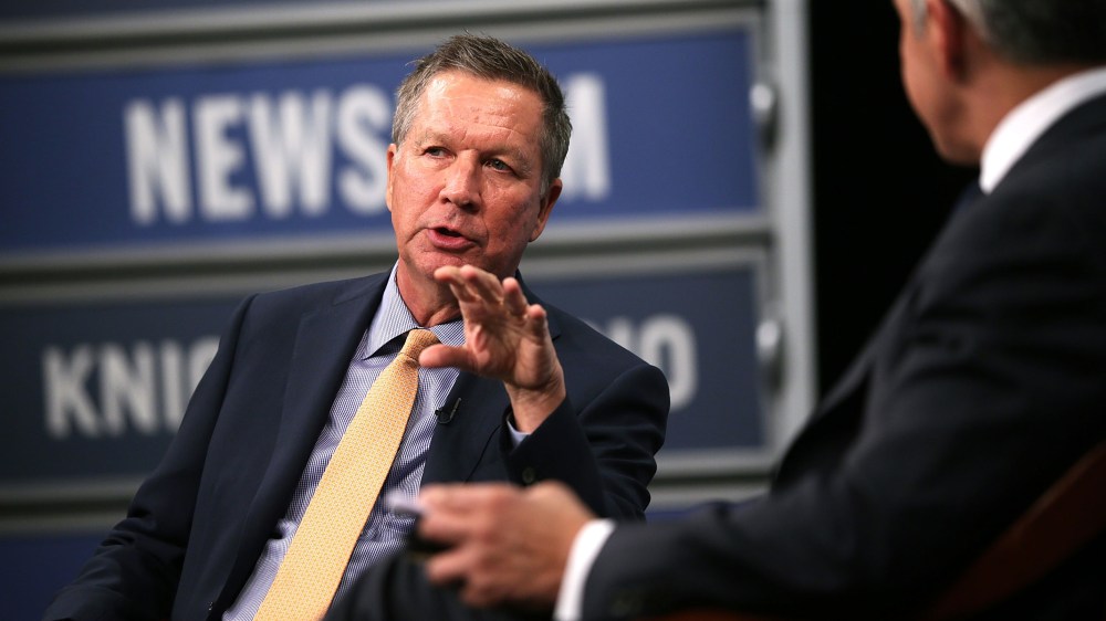 Republican U.S. presidential hopeful and Ohio Governor John Kasich speaks at the Newseum on Oct. 6, 2015 in Washington, DC. (Photo by Alex Wong/Getty)