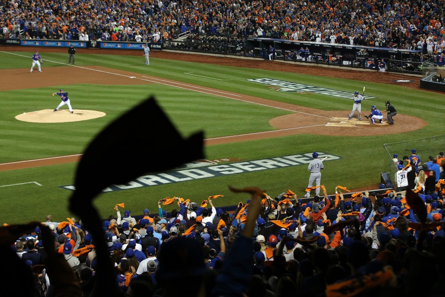 Matt Harvey #33 of the New York Mets throws a pitch to Mike Moustakas #8 of the Kansas City Royals in the fourth inning during Game Five of the 2015 World Series at Citi Field on Nov. 1, 2015 in New York (Photo by Doug Pensinger/Getty)