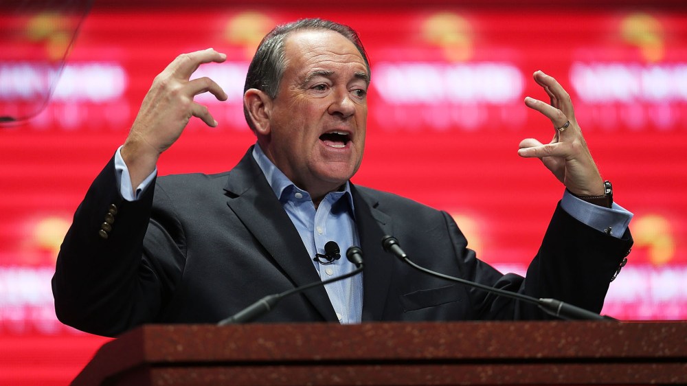 Republican presidential candidate former Arkansas Governor Mike Huckabee speaks during the Sunshine Summit conference being held at the Rosen Shingle Creek on Nov. 13, 2015 in Orlando, Fla. (Photo by Joe Raedle/Getty)