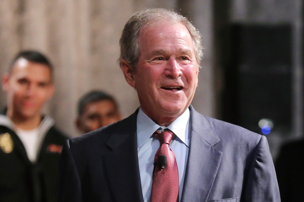 Former President George W. Bush speaks to aspiring Invictus competitors at the Intrepid Sea-Air-Space Museum on Dec. 3, 2015 in New York City. (Photo by Jemal Countess/Getty)