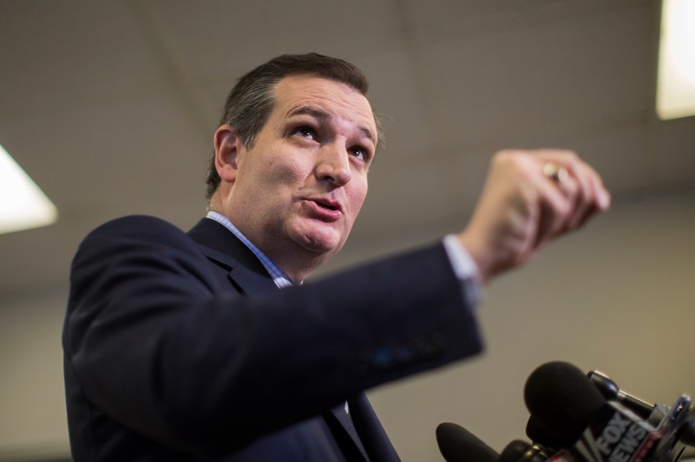 Republican presidential candidate Ted Cruz speaks to reporters upon landing at LAX on Dec. 16, 2015 in Los Angeles, Calif. (Photo by David McNew/Getty)