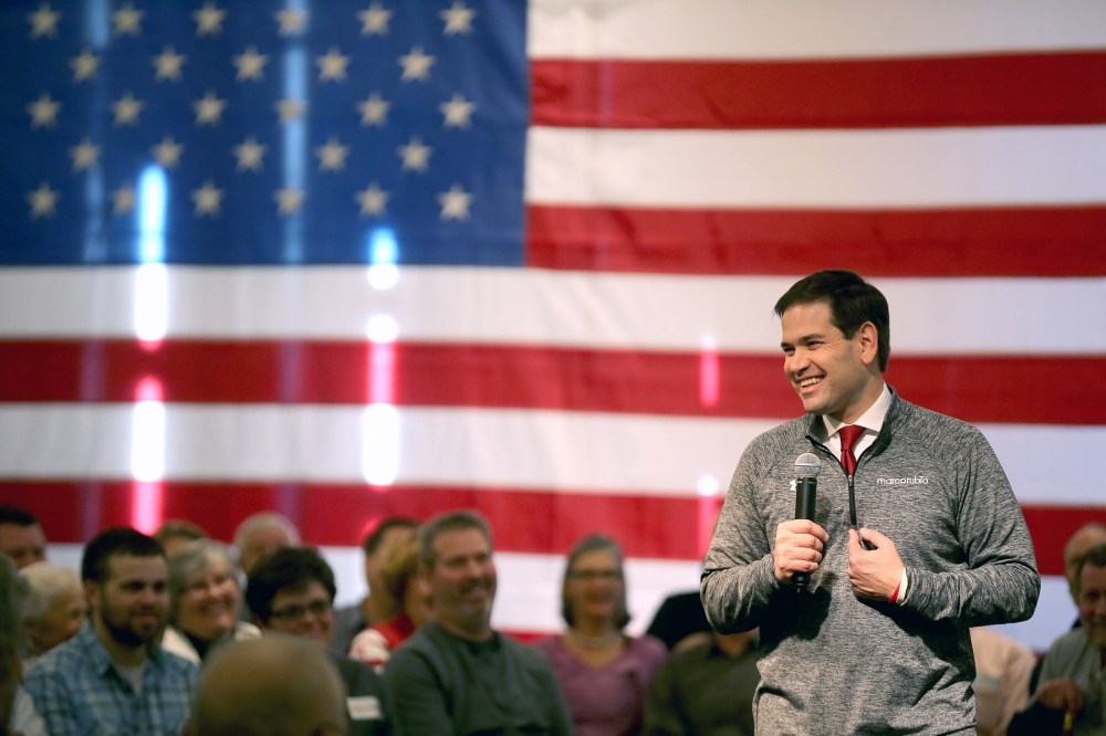 Republican presidential candidate Sen. Marco Rubio (R-FL) speaks to guests and supporters during a campaign stop at Bev's On The River Restaurant on Jan. 30, 2016 in Sioux City, Ia. (Photo by Christopher Furlong/Getty)