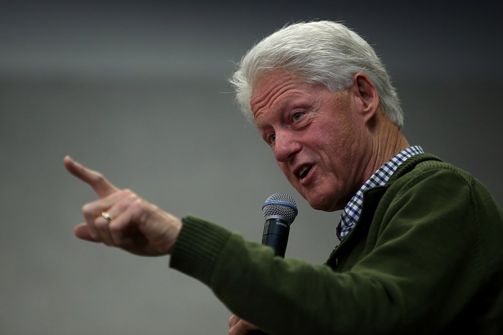Former U.S. president Bill Clinton speaks during a "Get Out The Vote Clinton Family Event" for democratic presidential candidate  Hillary Clinton at Manchester Community College on Feb. 8, 2016 in Manchester, N.H. (Photo by Justin Sullivan/Getty)