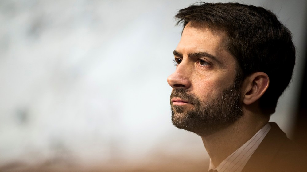 Senator Tom Cotton listens during a Senate Intelligence Committee hearing in Washington, D.C. USA on Feb. 9, 2016. (Photo by Samuel Corum/Anadolu Agency/Getty)