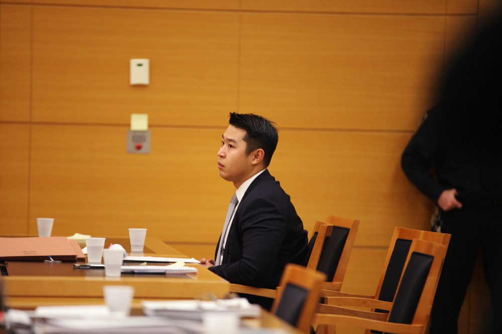 New York City police officer Peter Liang sits in court as testimony is read back for jurors during deliberations in his trial in Brooklyn Supreme Court, Feb. 10, 2016 in New York City. (Photo by Byron Smith/Pool/Getty)