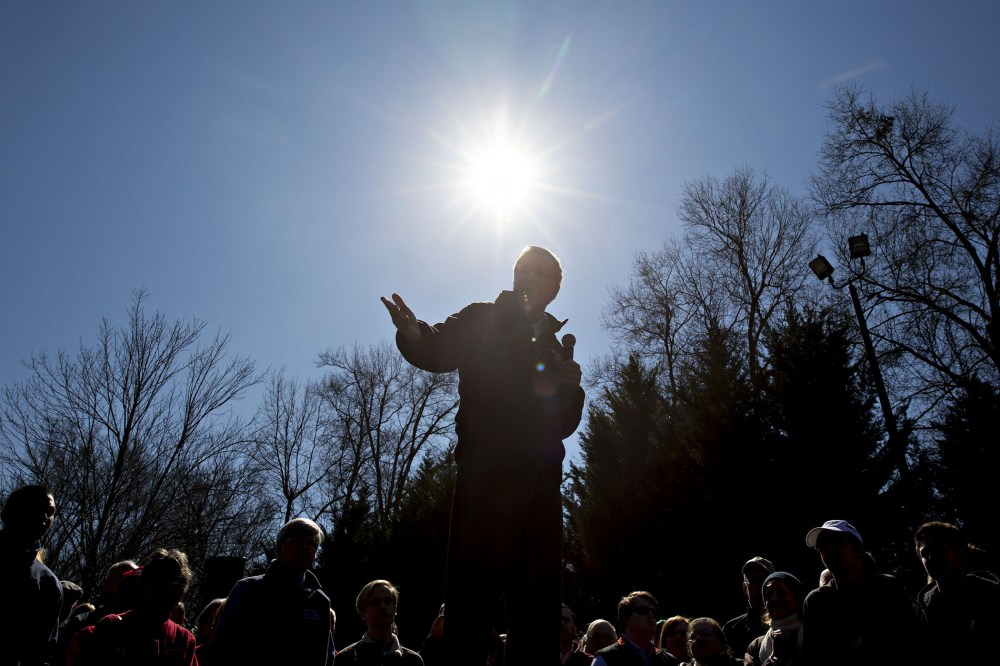 John Kasich, governor of Ohio and 2016 Republican presidential candidate, speaks during a campaign rally outside Mutt's BBQ in Mauldin, S.C., Feb. 13, 2016. (Photo by Daniel Acker/Bloomberg/Getty)
