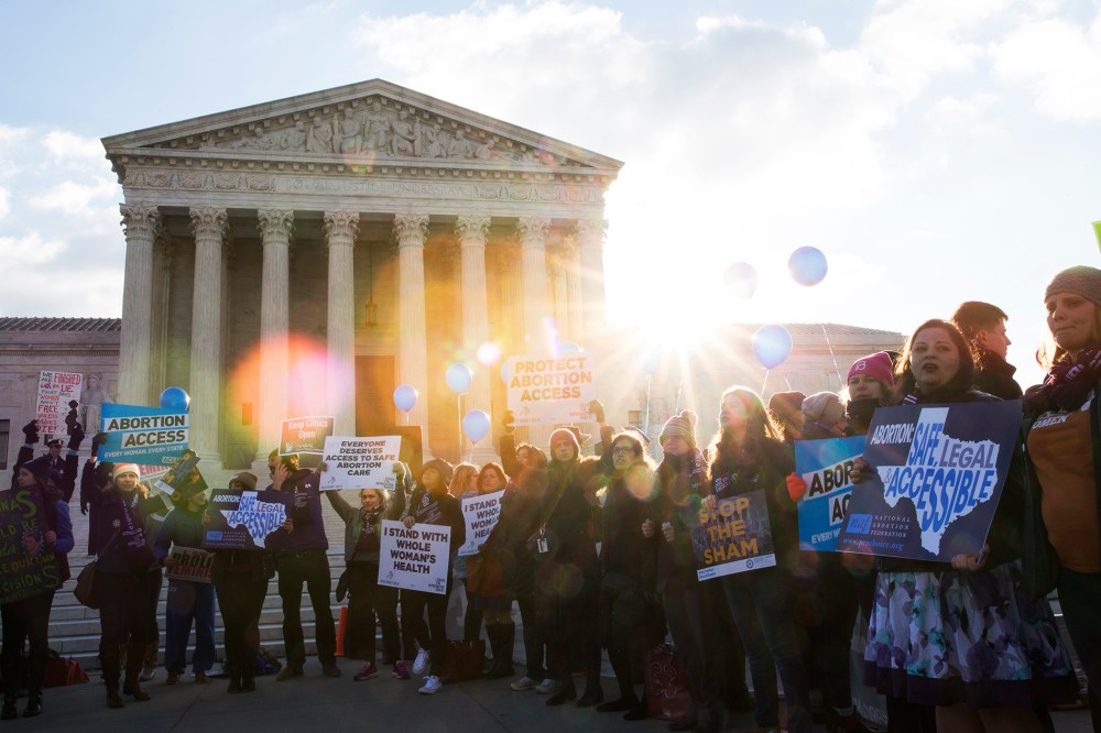 Pro-choice advocates rally outside of the Supreme Court on March 2, 2016 in Washington, DC. (Photo by Drew Angerer/Getty)