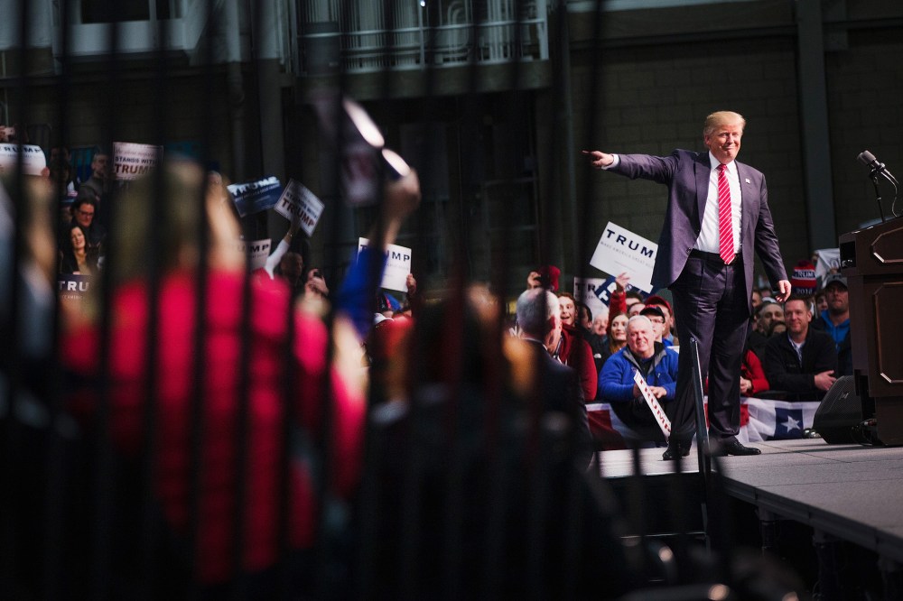Republican presidential candidate Donald Trump speaks to guests during a rally at Macomb Community College on March 4, 2016 in Warren, Mich. (Photo by Scott Olson/Getty)
