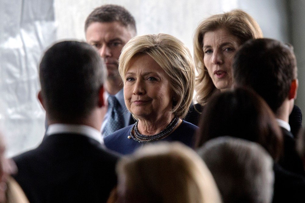 Hillary Clinton follows the casket during funeral and burial services for former first lady Nancy Reagan at the Ronald Reagan Presidential Library on March 11, 2016 in Simi Valley, Calif. (Photo by David McNew/Getty)