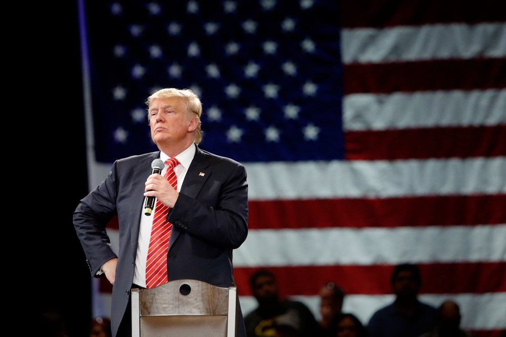 Republican presidential candidate Donald Trump speaks to supporters during a town hall meeting on March 14, 2016 at the Tampa Convention Center in Tampa, Fla. (Photo by Brian Blanco/Getty)