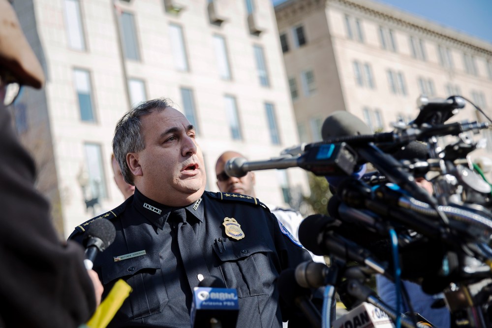 Capitol Chief of Police Matthew Verderosa speaks to the media near the Capitol March 28, 2016 in Washington, DC. (Photo by Drew Angerer/Getty)