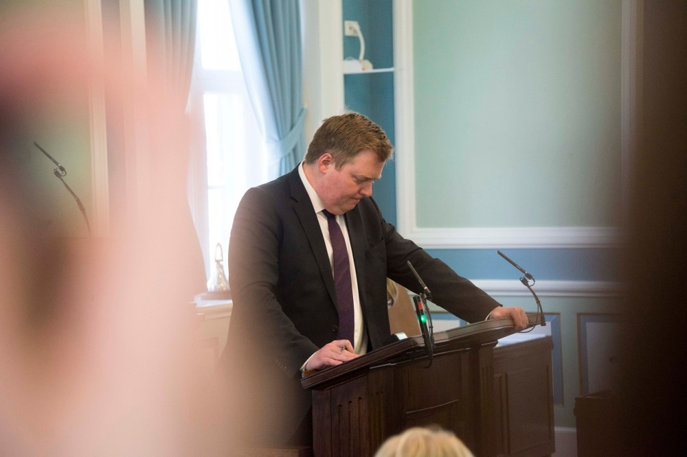 Icelands Prime Minister Sigmundur David Gunnlaugsson addresses a session of parliament in Reykjavik, Iceland on April 4, 2016. (Photo by Halldor Kolbeins/AFP/Getty)