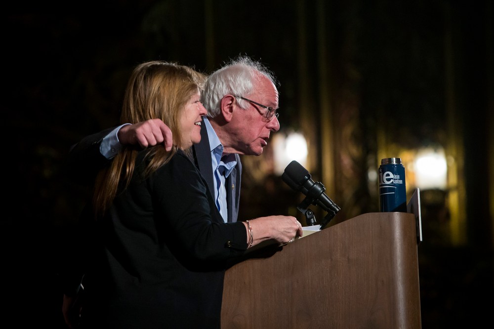 Democratic presidential candidate Sen. Bernie Sanders (D-VT) and his wife Jane attend a campaign rally at the United Palace on April 9, 2016 in the Brooklyn borough of New York City. (Photo by Eric Thayer/Getty)