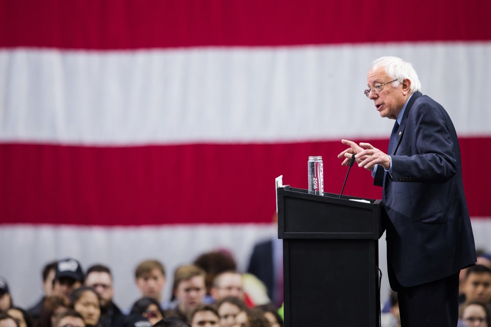 Democratic presidential candidate Sen. Bernie Sanders (D-VT) speaks at a rally for his campaign on April 11, 2016 in Binghamton, New York. (Photo by Brett Carlsen/Getty)