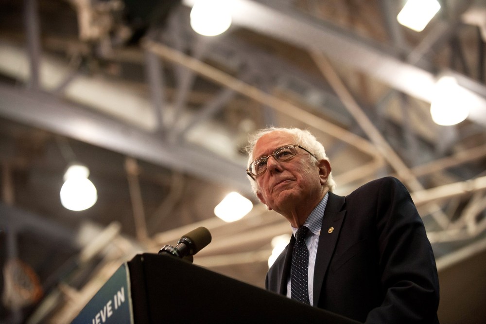 Democratic presidential candidate Bernie Sanders speaks at a rally at the Rec Hall at Penn State University on April 19, 2016 in University Park, Pa. (Photo by Jeff Swensen/Getty)