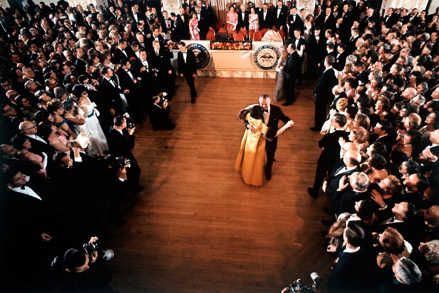 President Lyndon Johnson (C) dances with wife Lady Bird at his inaugural ball in Washington, D.C., 1965. (Photo by Yale Joel/Life Magazine/The LIFE Picture Collection/Getty)