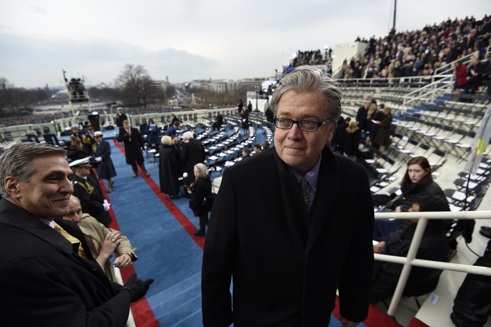 Steve Bannon, appointed chief strategist and senior counselor to President-elect Donald Trump, arrives for the Presidential Inauguration of Trump at the U.S. Capitol on Jan. 20, 2017 in Washington, DC. (Photo by Saul Loeb/Getty Images)