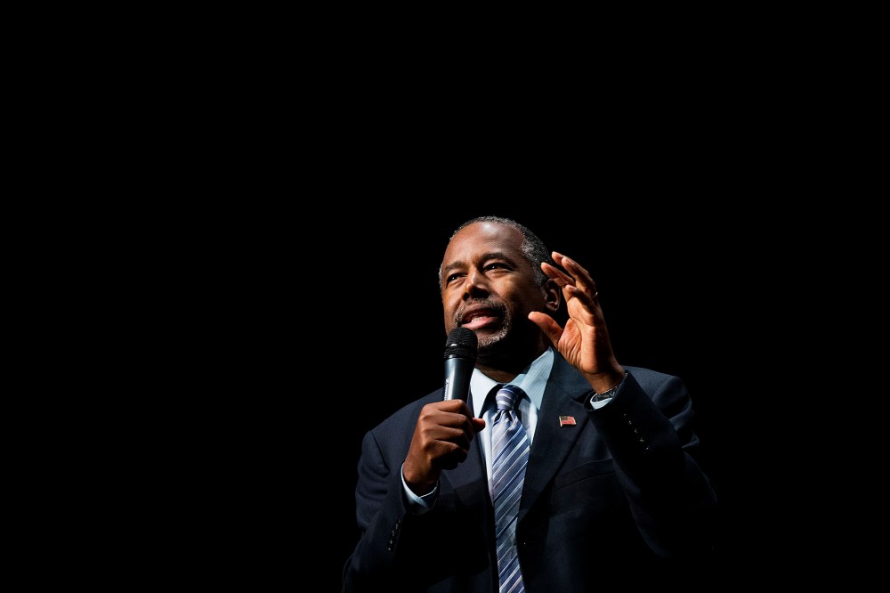 Republican presidential candidate Dr. Ben Carson speaks during a campaign event at Cobb Energy Center, Dec. 8, 2015, in Atlanta. (Photo by David Goldman/AP)