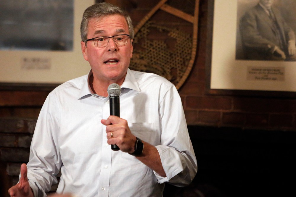 Former Florida Gov. Jeb Bush speaks to a group at a Politics and Pie at the Snow Shoe Club, April 16, 2015, in Concord, N.H. (Photo by Jim Cole/AP)