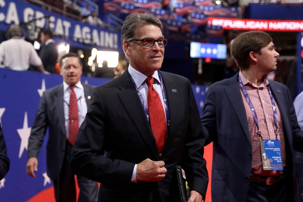 Former Governor Rick Perry of Texas arrives at the Quicken Loans Arena before the evening session of the opening day of the Republican National Convention in Cleveland, Ohio, July 18, 2016. (Photo by Matt Rourke/AP)