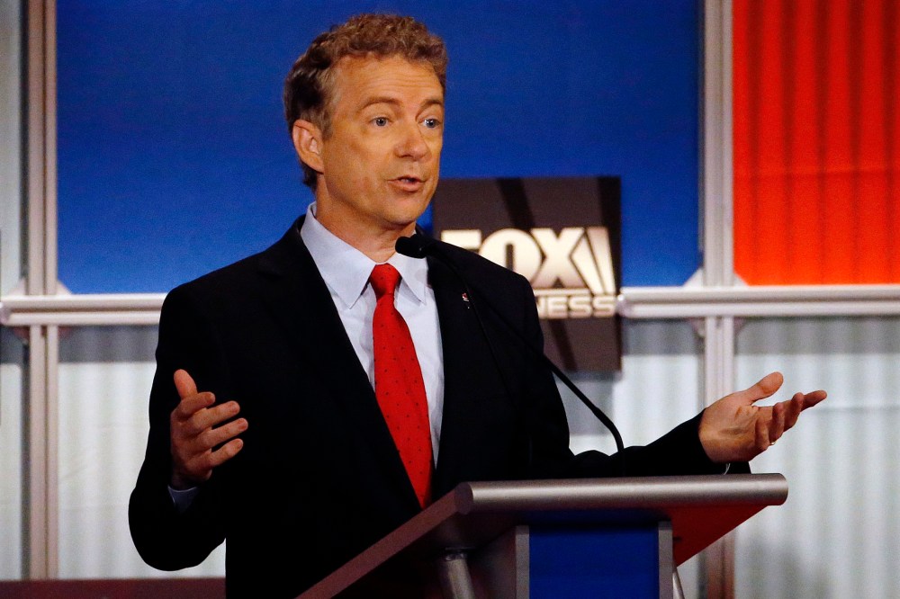 Rand Paul speaks during Republican presidential debate at Milwaukee Theatre, Nov. 10, 2015, in Milwaukee. (Photo by Morry Gash/AP)
