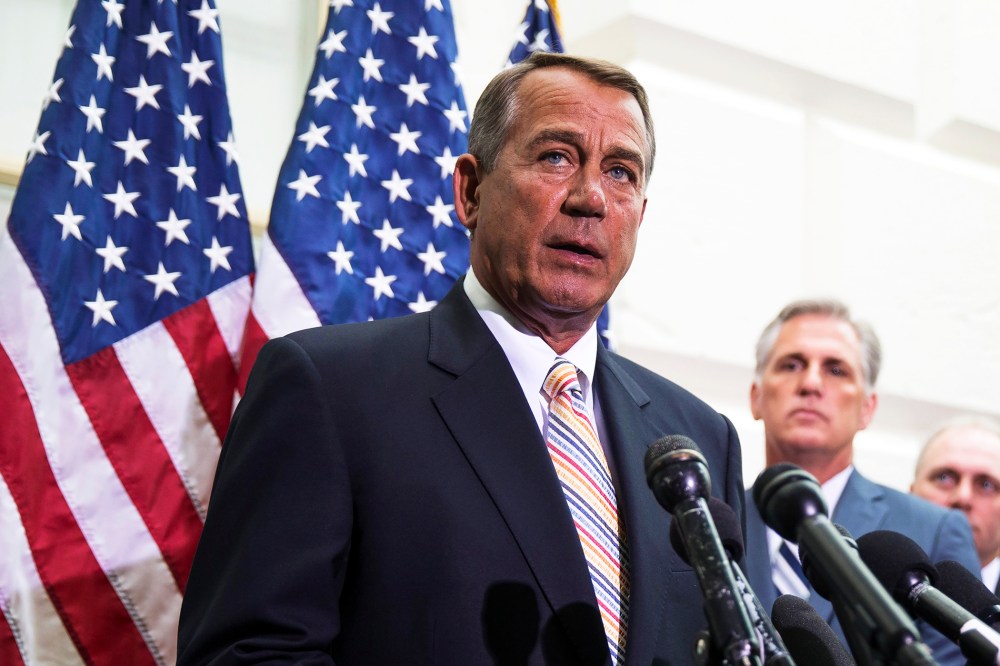 John Boehner speaks during a news conference on Capitol Hill in Washington, Wednesday, July 9, 2014.